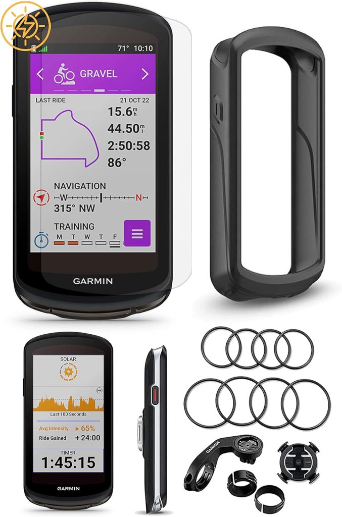 Garmin Edge 1040 Solar GPS Bike Computer | Cycling GPS Computer with VO2 Max, Maps,  Multi-GNSS | Cycle Bundle with PlayBetter Tempered Glass Screen, Black Case  MTB Mounts