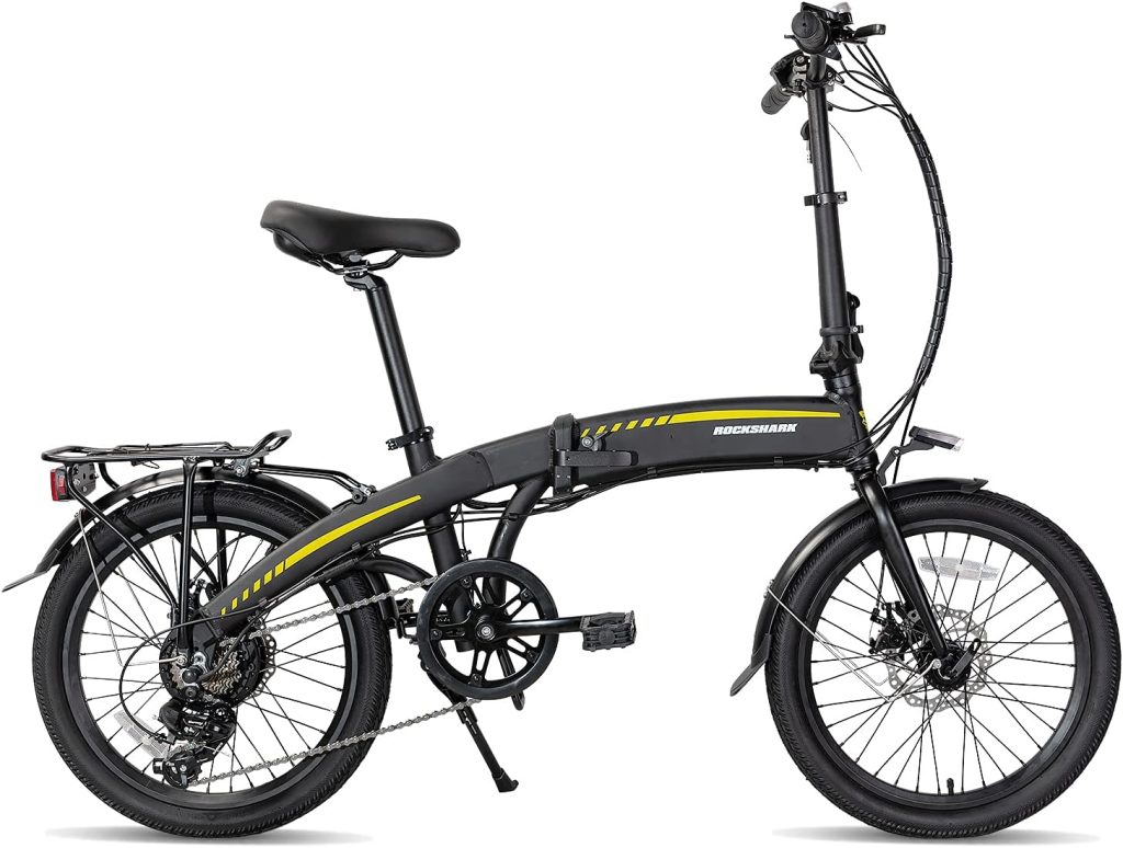 HH HILAND ROCKSHARK 20 inch Folding Electric Bike for Adults Teens with 250W Motor, 36V 7.8AH Removable Battery,Front Light Shimano 7-Speed Electric Bicycles,Blue/Black Urban Ebike.