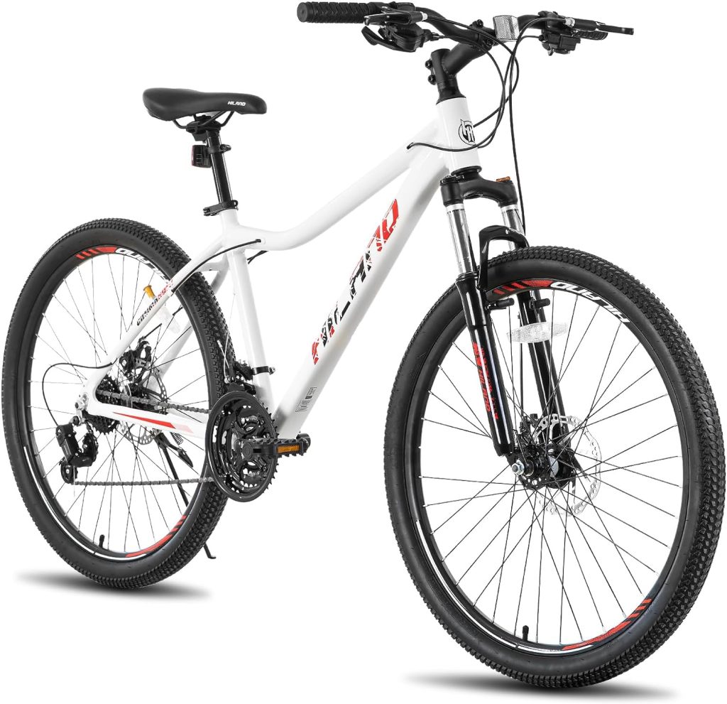 Hiland 26 Inch Mountain Bike for Women, 21 Speed with Lock-Out Suspension Fork, Dual Disc Brakes, Aluminum Frame MTB, Adult Ladies Womens Bike Mens Bicycle