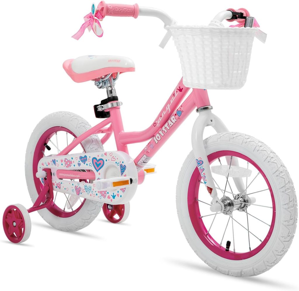 JOYSTAR Angel Girls Bike for Toddlers and Kids Ages 2-9 Years Old, 12 14 16 18 Inch Kids Bike with Training Wheels  Basket, 18 in Girl Bicycle with Handbrake  Kickstand