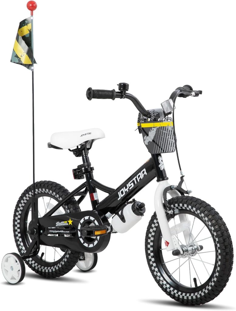 JOYSTAR Little Rock 12 Inch Kids Bike for 3 4 Years Boys Toddler Bike with Training Wheels Sports Kids Bicycle with Basket Bike Streamers Toddler Boy Bikes Black