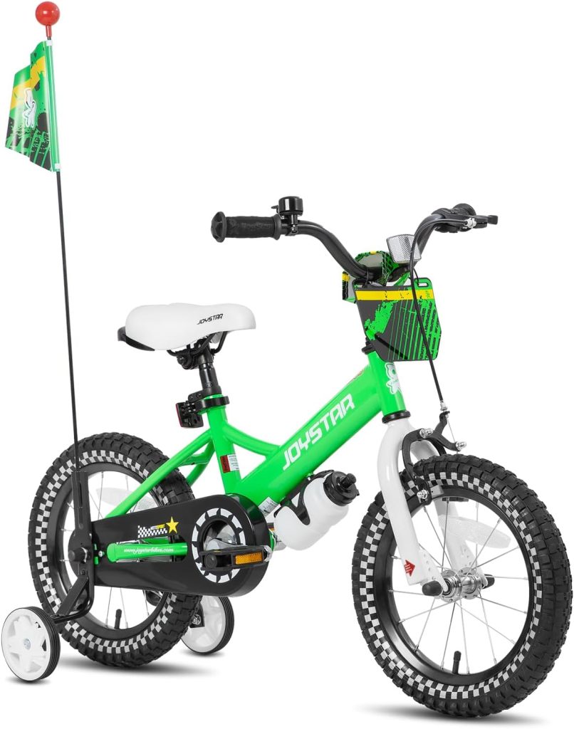 JOYSTAR Little Rock 16 Inch Kids Bike for 4 5 6 7 Years Boys with Handbrake 16 Children Sports Bicycle with Training Wheels Basket Streamer Toddler Boy Bikes Green