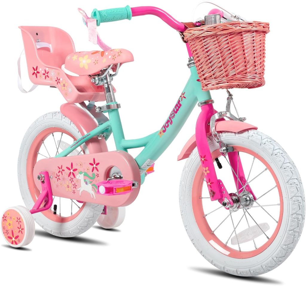 JOYSTAR Unicorn Girls Bike for 2-9 Years Old Kids, 12 14 18 Inch Kids Bike with Training Wheels, Knee  Elbow Pads, Basket and Doll Seat, Children Bicycles