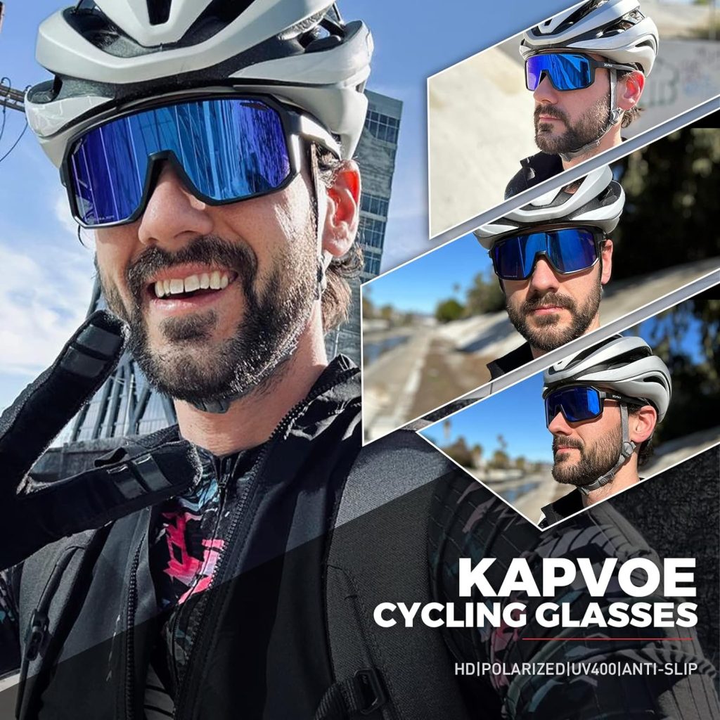 KAPVOE Polarized Cycling Glasses Sports Sunglasses, UV400 Protection Running Fishing Driving Baseball Glasses for Men Women