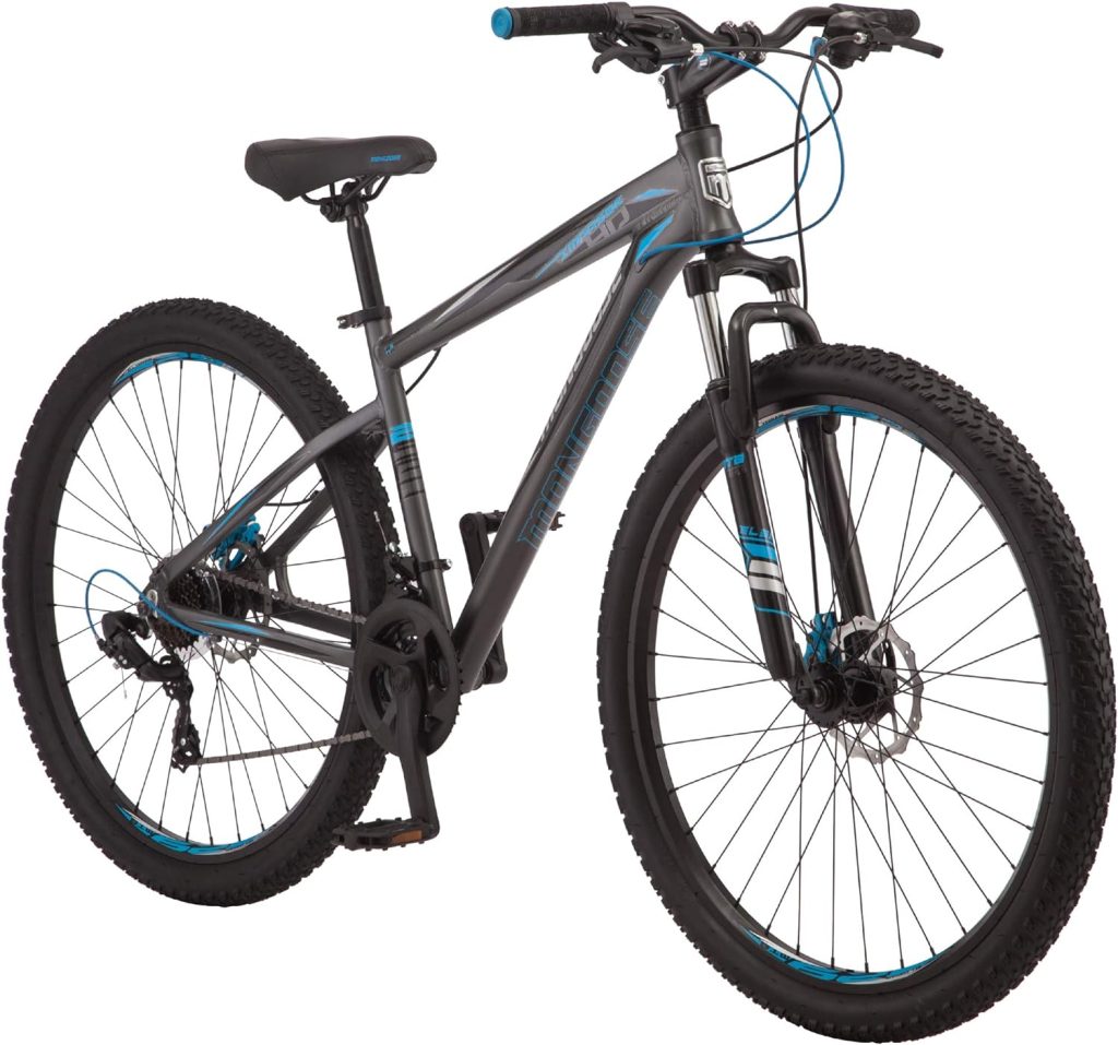 Mongoose Impasse HD Mountain Bike, Men and Women, 29-Inch Wheels, Aluminum Frame, Twist Shifters, 21-Speed Rear Deraileur, Front and Rear Disc Brakes, Charcoal