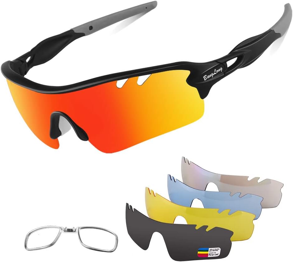 Polarized Sports Sunglasses Cycling Sun Glasses for Men Women with 5 Interchangeable Lenes for Running Baseball Golf Driving