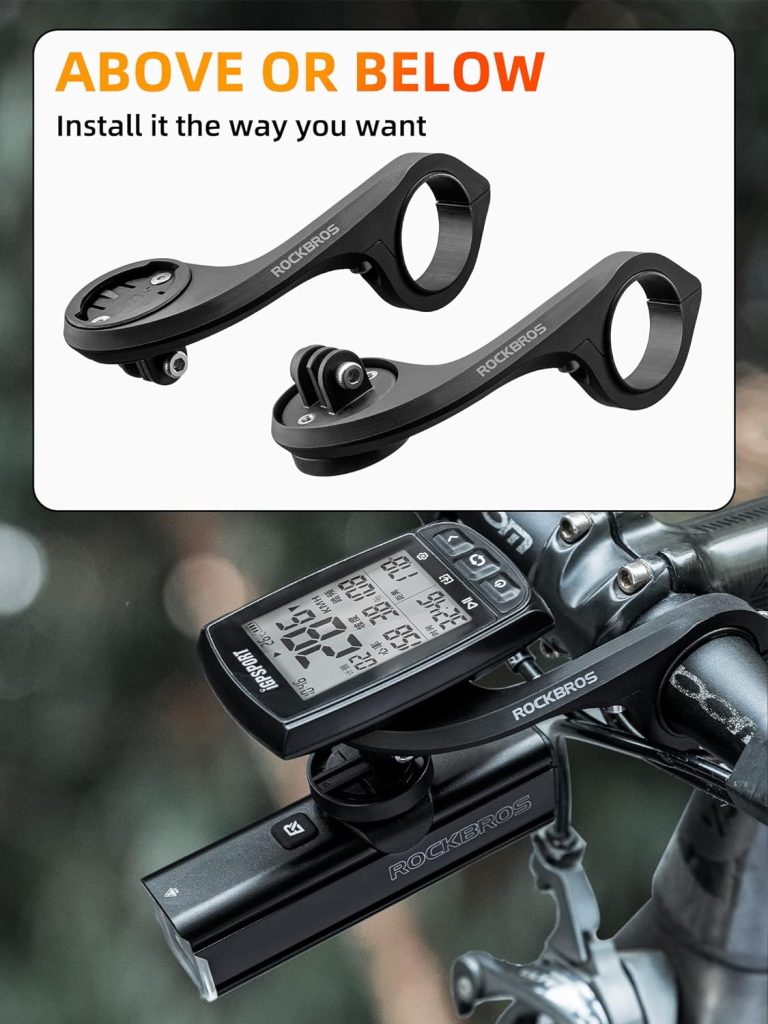 ROCKBROS Out Front Mount Compatible with Garmin, iGPSPORT - Bike Handlebar 1.26’’-1.38’’/ 32-35mm